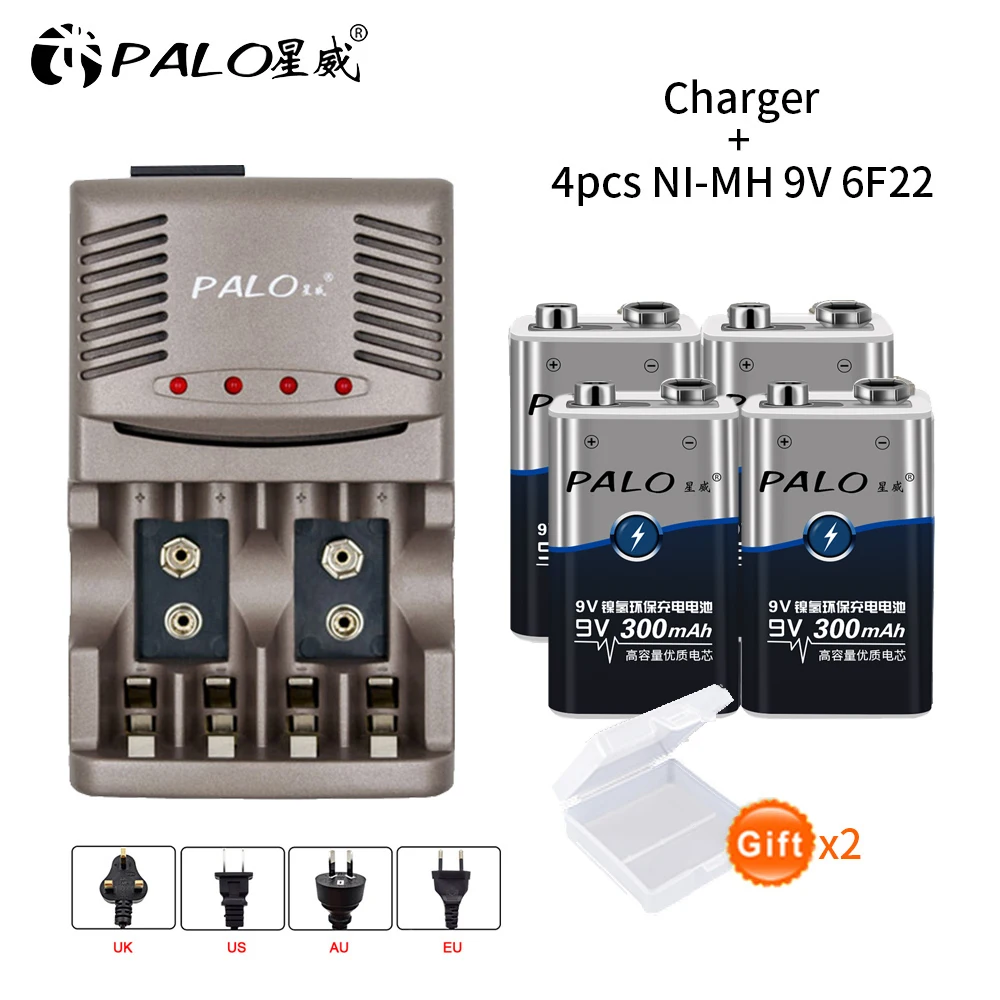 Светодиодное умное зарядное устройство PALO для AA AAA перезаряжаемых батарей ni mh 9 В