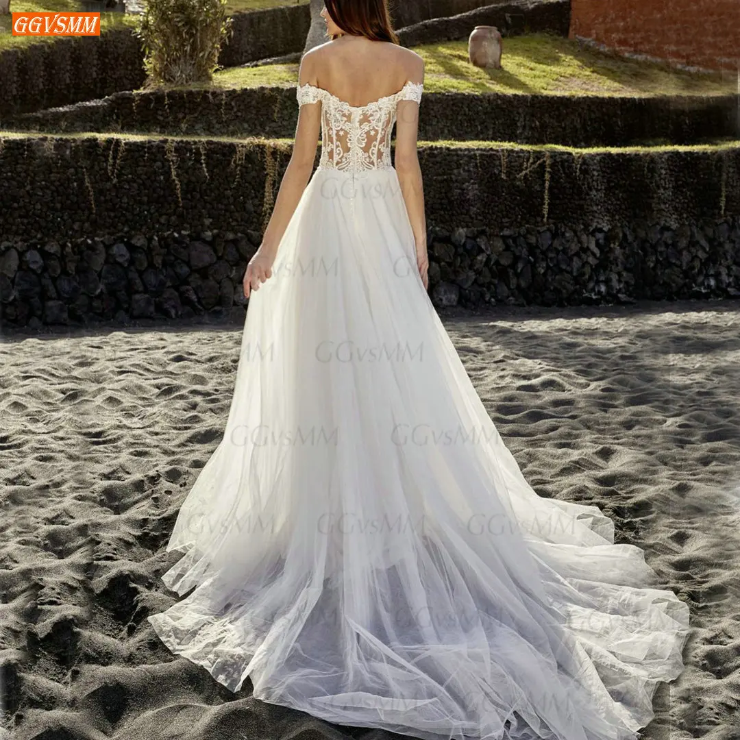 Новые белые трапециевидные Свадебные платья с открытыми плечами тюль