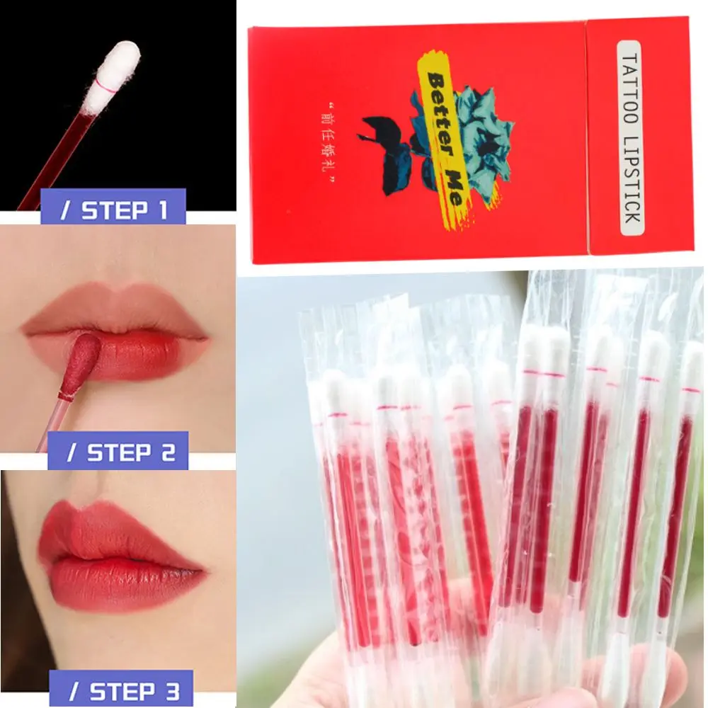 

20Pcs/Box Cigarette Box Design Tattoo Lipstick Cotton Swab Waterproof Long Lasting Disposable Liquid Lipstick