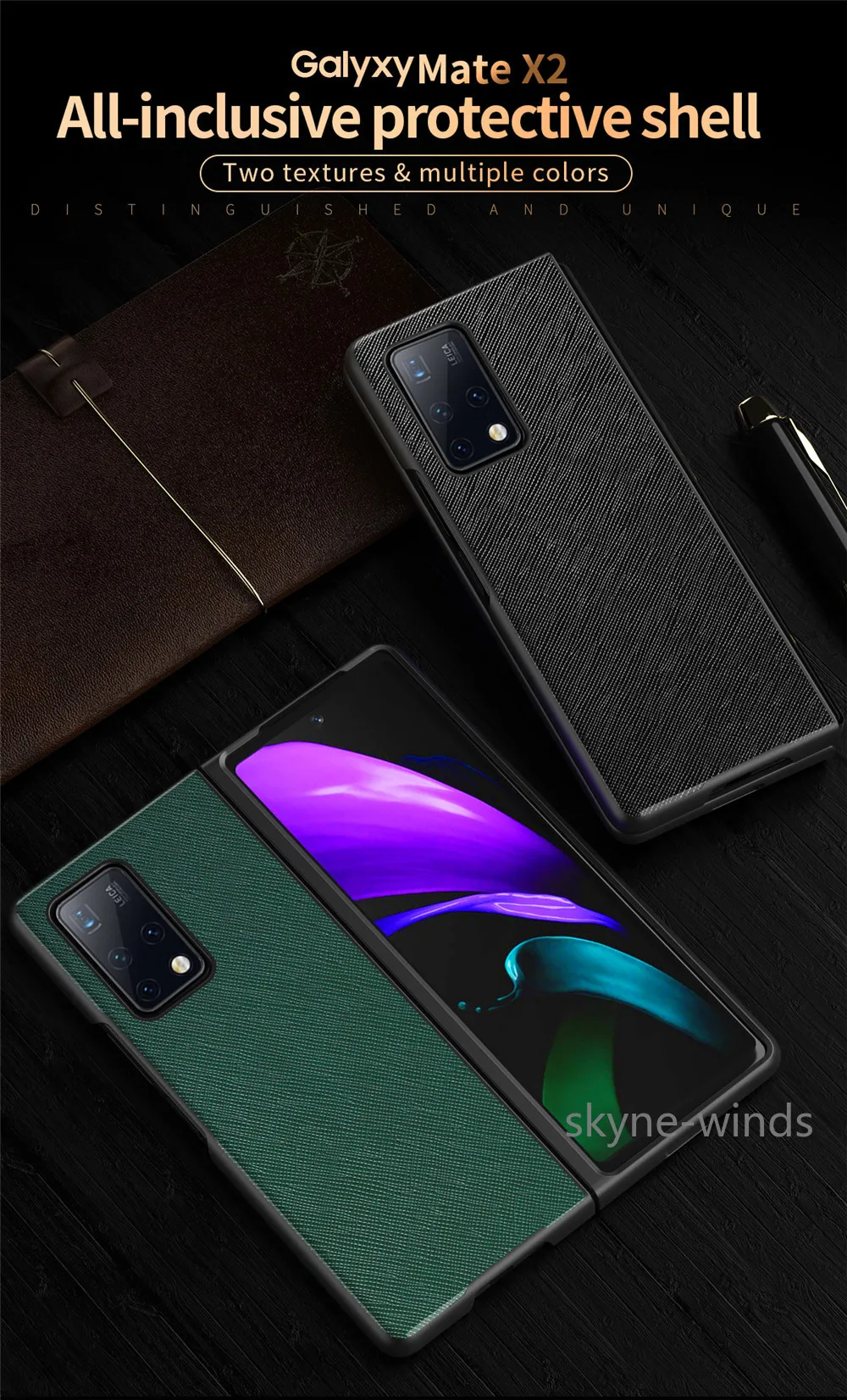 Для HUAWEI Mate X2 складной мобильный телефон чехол крест личи шаблон задняя крышка для