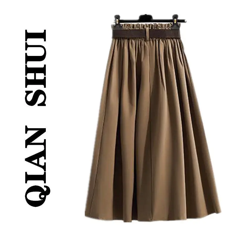 

2021 Women Spring Vintage Solid Suit Skirt Ladies Sashes High Waist A-Line Pleated Skirt Female Casual Irregular OL Faldas K241