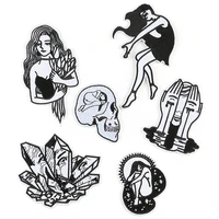 wholesale black and white girl style punk diy applique embroidery sticker ironing iron patch sewing clothes decoration badge