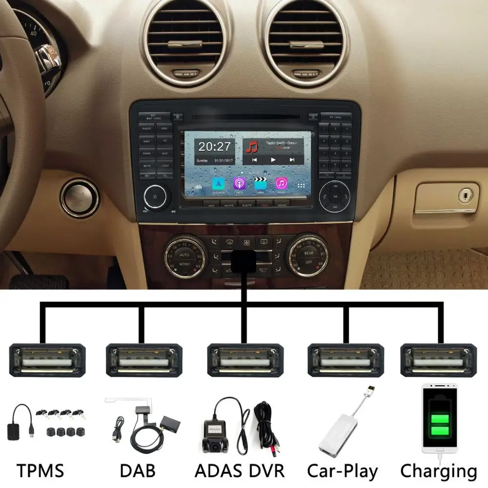 Автомагнитола PX6 Octa Core Android 9.0 4 + 64 ГБ USB× 5 для Mercedes Benz GL ML Class W164 ML300 ML320 ML350 ML450