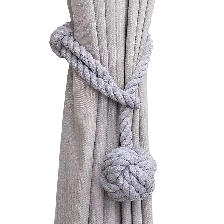 

4 Pack Curtain Tiebacks, Rope Tieback, Rural Decorative Holdbacks for Curtains, Drapes, Living Room, Office Decor (Gray)