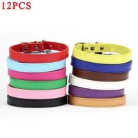 12 pcslot soild pu leather dog collar wholesale pet product adjustable puppy neck strap collars for small medium dog s m l