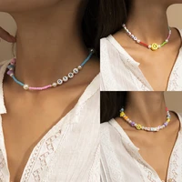 simple cute small beaded choker necklaces for women fashion letter stars smiley face multi element colorful short charm necklace