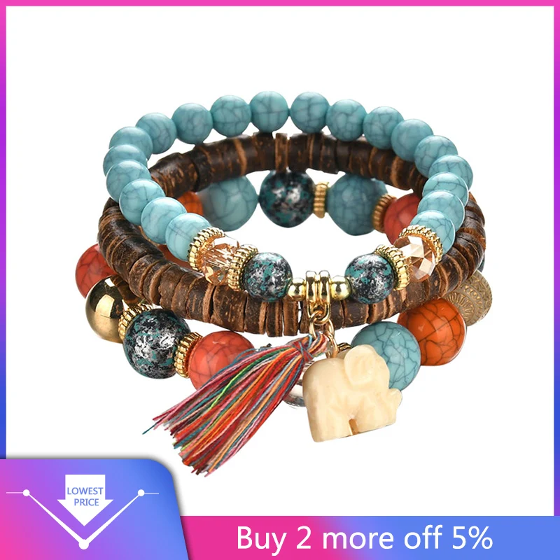 В богемном стиле обаятельные Браслеты и ожерелья Набор браслетов винтажная