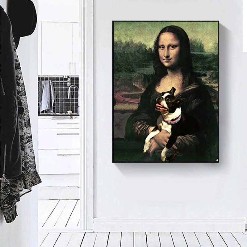 Известная картина маслом Мона Лиза улыбка и смешная собака холст картины принты