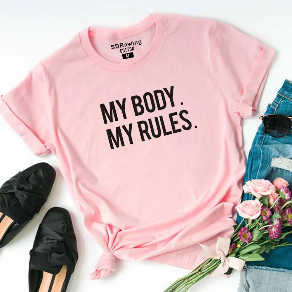 Футболка с надписью My Body Rules Girl Power футболка со знаком Equal Rival|Футболки| |