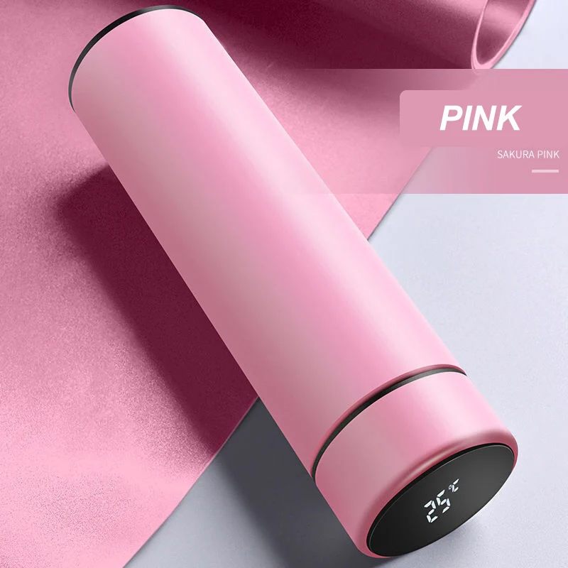 PINK Термос из нержавеющей стали с температурным дисплеем, интеллектуальная термоизоляционная вакуумная колба, бутылка для воды Smart Termos - Цвет: PINK