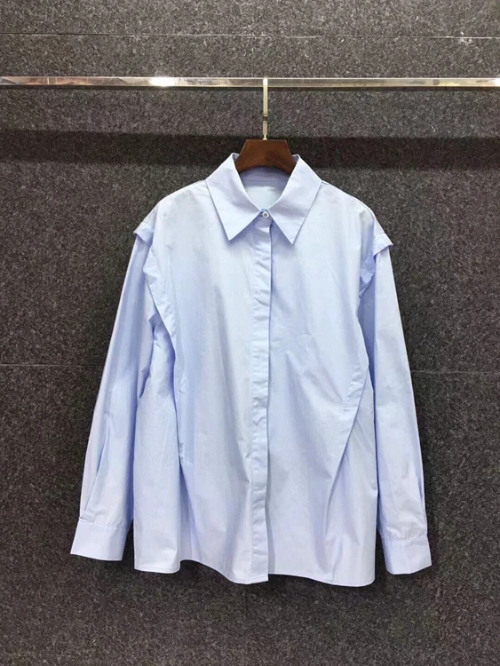 

2021 early spring new women's color matching knitting stitching decorative lapel long sleeve two-piece shirt 115