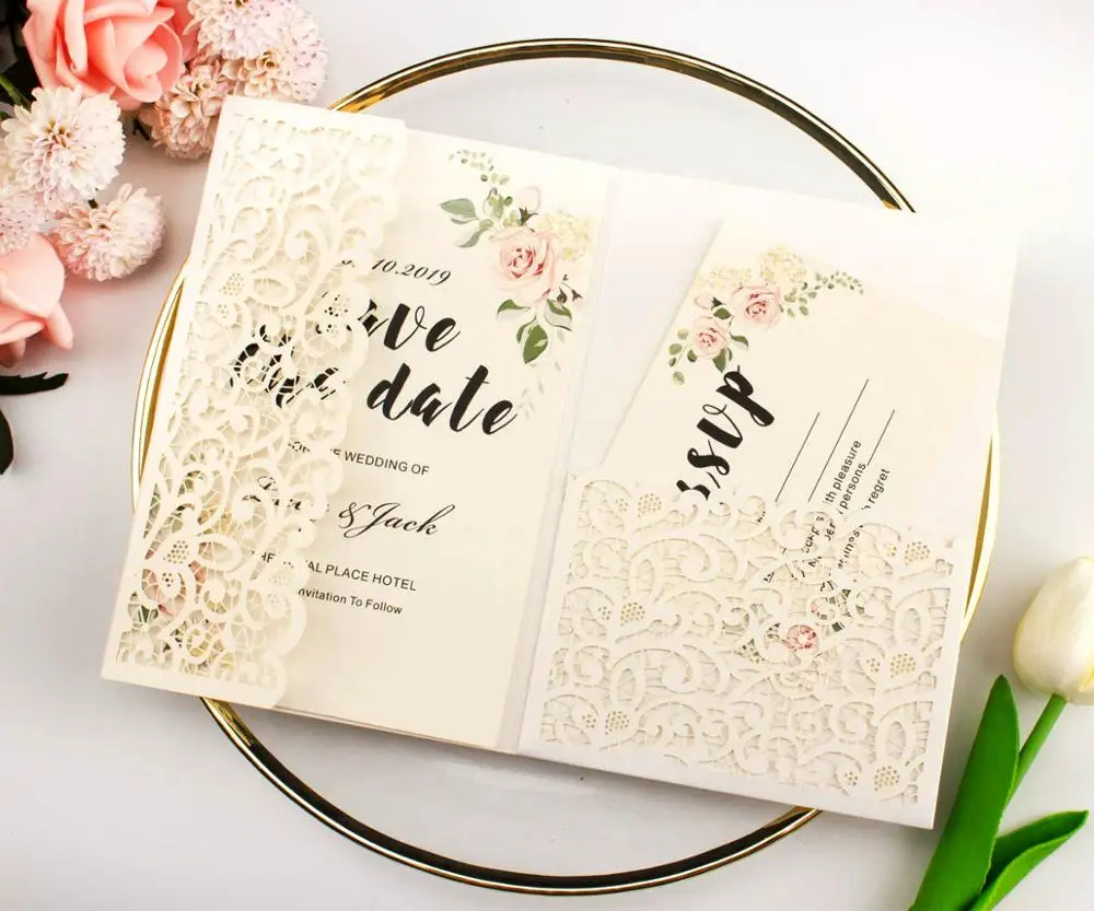 1 шт бордовый темно-синий розовый Золотой Vantage Tri-fold блестящая бумага лазерная резка карман свадебные пригласительные карты конверт