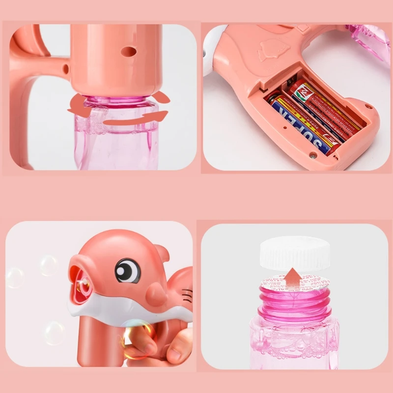 

1Set Blue/Pink Dolphin Bubble Toy Bubble Blowing Maker with Flashing Light & Music Interactive Outdoor Kit Beach Toy