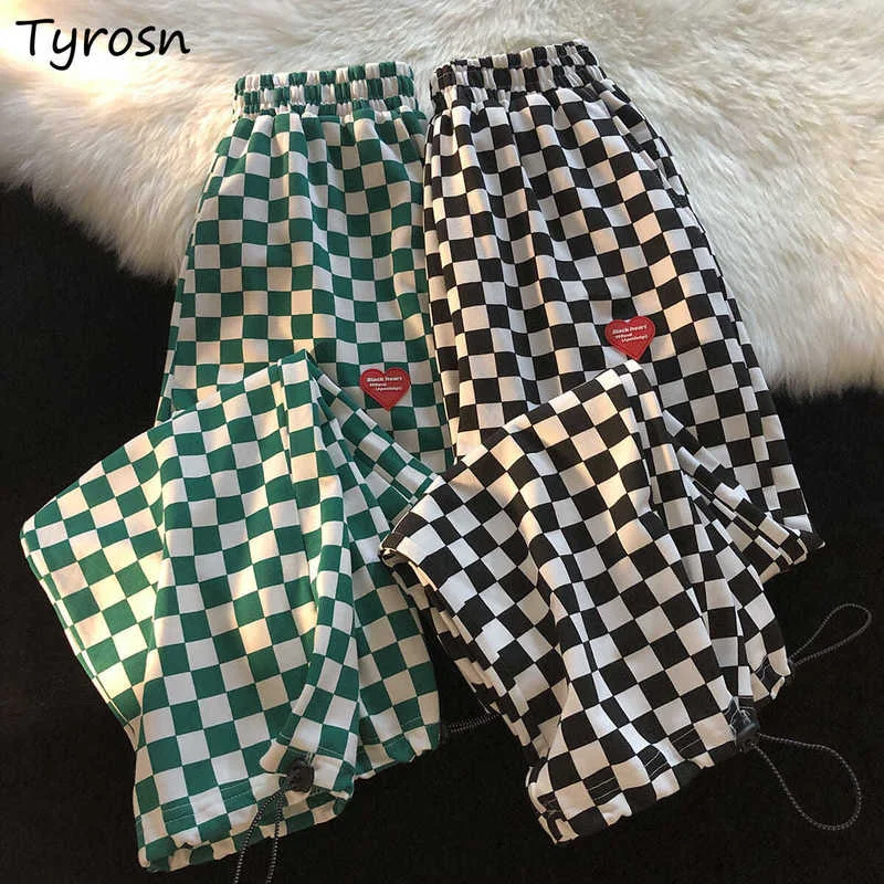 

Plus Size XL-6XL Plaid Pants Women Wide Leg Trousers Vintage Elastic Waist Hipster Teenager Designed Streetwear Harajuku Baggy