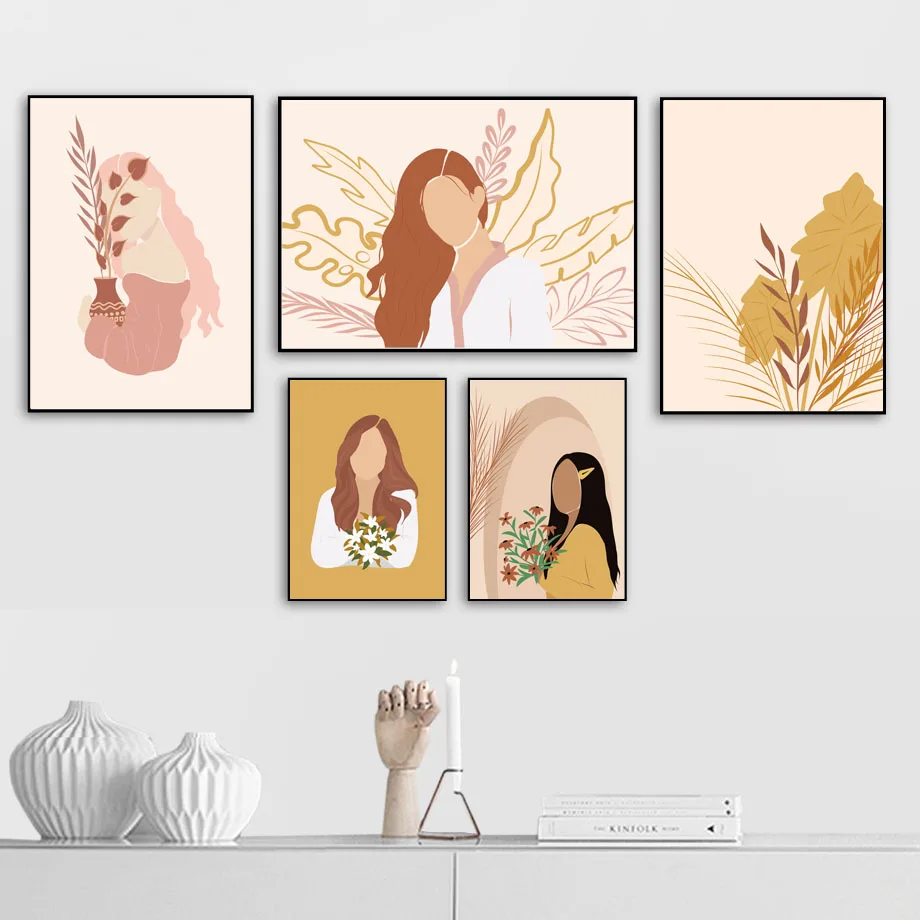 

Настенная Картина на холсте винтажная абстрактная девушка иллюстрация скандинавские плакаты принты Настенный декор картины для украшения...
