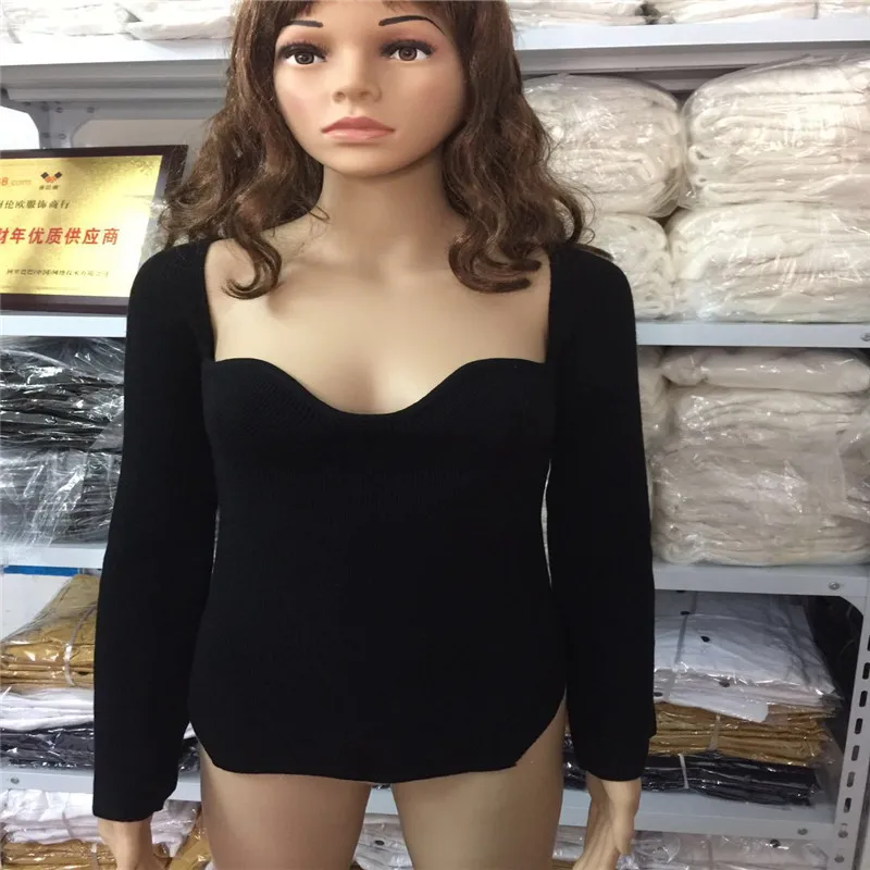 

Sexy Knitted Sweater Women 2021 New Spring Autumn Fashion Solid Color Square Collar Irregular Slim Bottoming Top Female LR1381