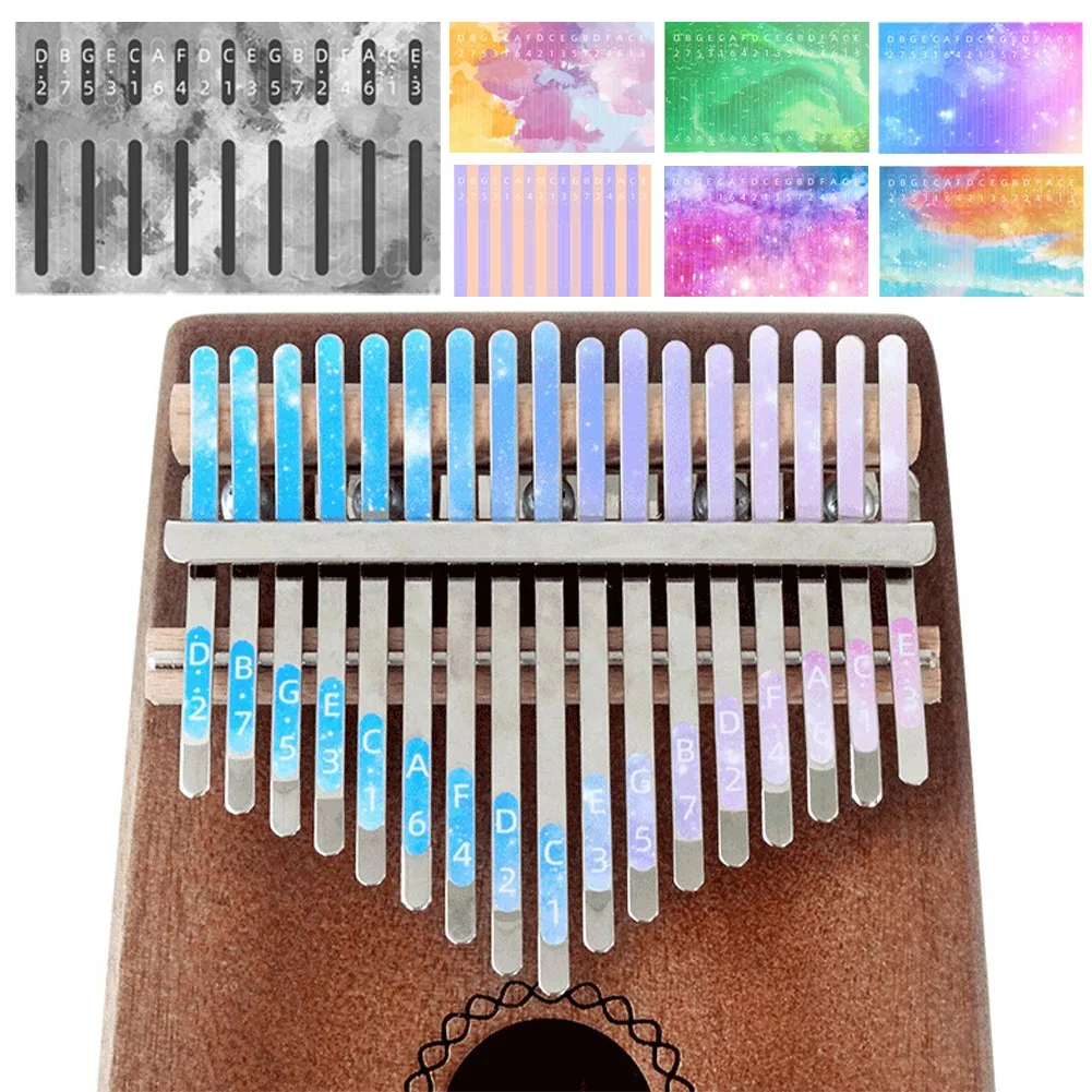 

1 шт., 17 клавиш, весы Kalimba из ПВХ, стикеры для большого пальца, детали, аксессуары, инструменты для учащихся-начинающих, музыкальные подарки