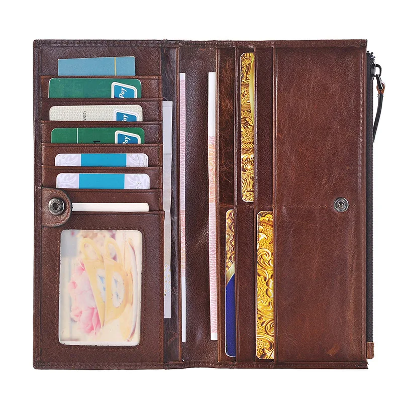 Винтажный Мужской кошелек из натуральной кожи Большая вместительная сумка для