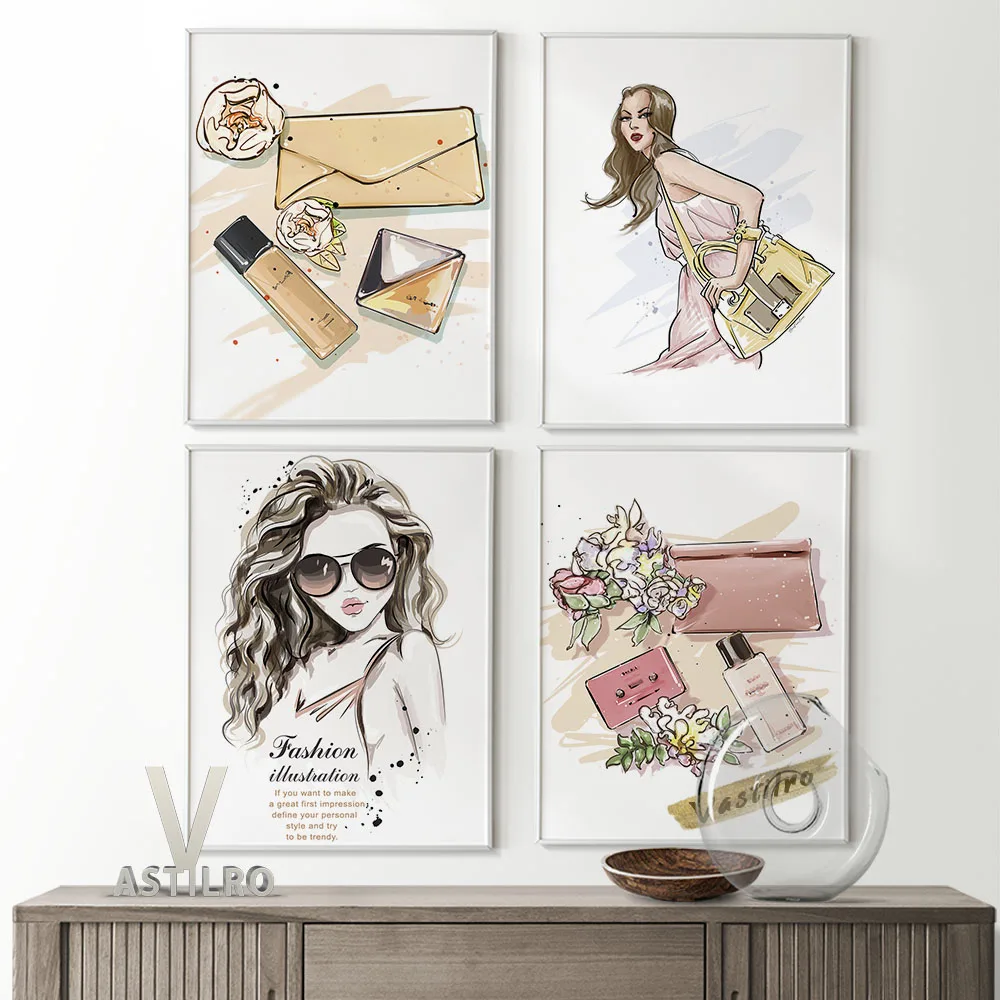

Cosmetics Fashion Clipart Wall Decor Poster Beauty Girl Watercolour Print High Quality Canvas Painting Living Room Home Decorate