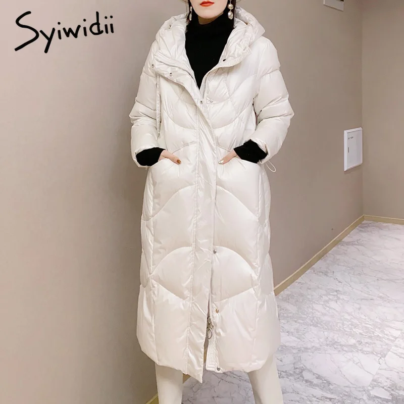 

2021Syiwidii Woman Parkas for Women White Black Cotton Casual Warm Autumn Winter Fashion Button Long Bubble Coat