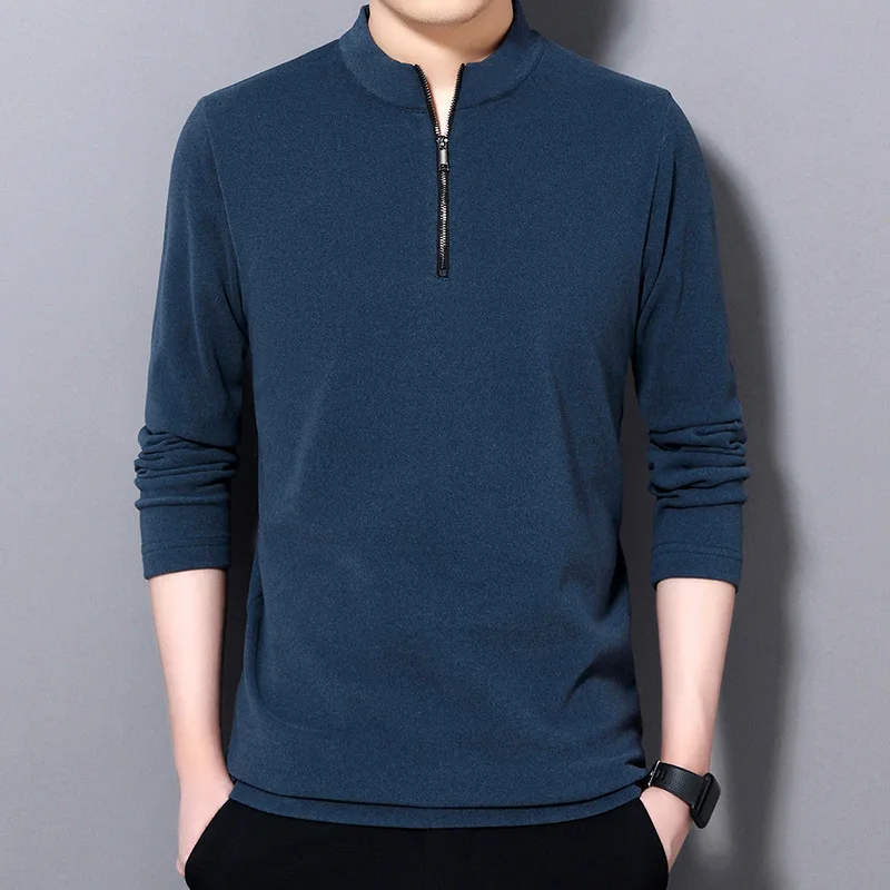 Мужская приталенная футболка Повседневная однотонная флисовая с длинным