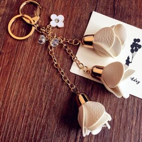 new creative keychain rose flower pendant ladies tassel beads key chains women original valentines day gift bag car accessory