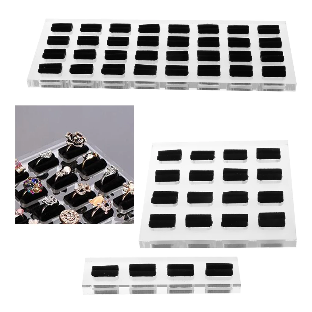 

Transparent Clear Jewelry Packaging Box with Soft Soft Velvet Lining for Rings Storage and Display, 4 / 16 / 32 Slots