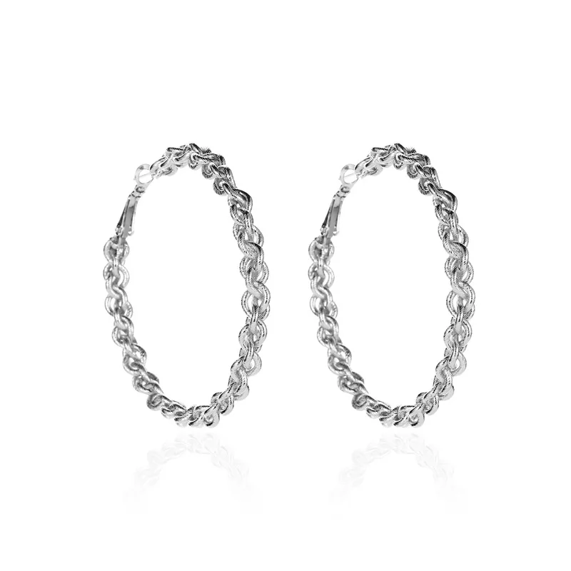 Gold Silver Color Punk Big Round Circle Hoop Earrings Women Hollow Metal Twist Chain Loop Earring Statement Charm Ear Jewelry | Украшения и
