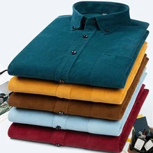 100% Cotton Plus Size 7XL Corduroy Shirt Mens Casual Long Sleeve Regular Fit Business Dress Shirts For Male Comfortable Pocket