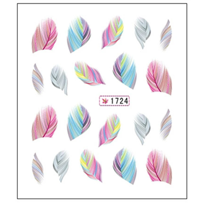 1724 1 шт Красочный дизайн наклейки Вода Передача Nail Art Советы перо надписи Nail Art Украшение обертывания ногти инструменты 12 видов стилей - Цвет: 1724