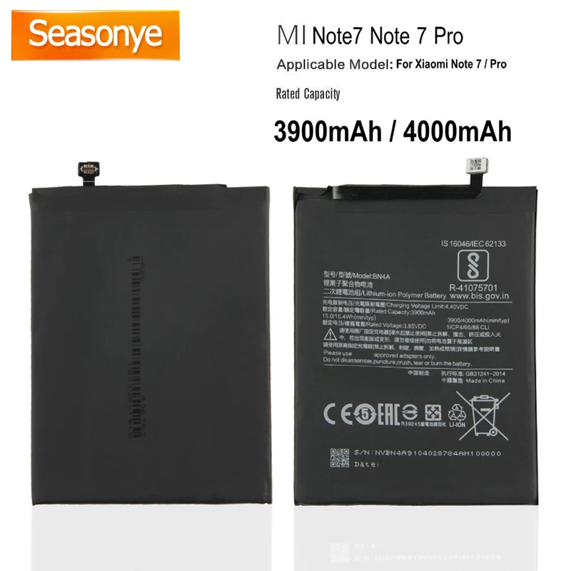 Seasonye оригинальный 3900mAh/15.0Wh BN4A телефонный Сменный аккумулятор для Xiaomi Redmi Note7 Note 7 Pro