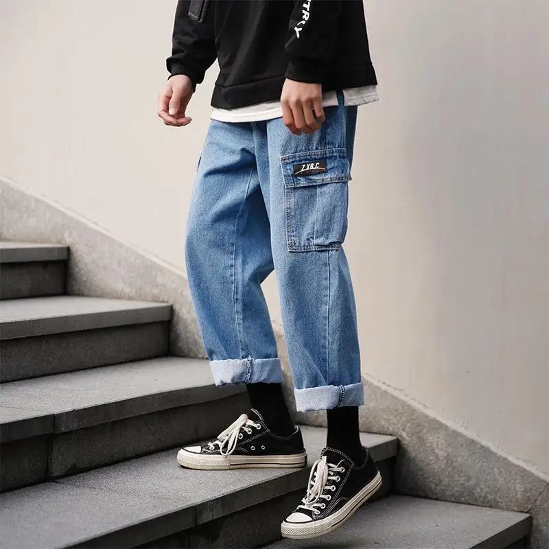 

Men's Jeans Loose Straight Pants 2019 Summer Autumn Tide Brand Men's Casual Loose Cargo Jeans Plus Size