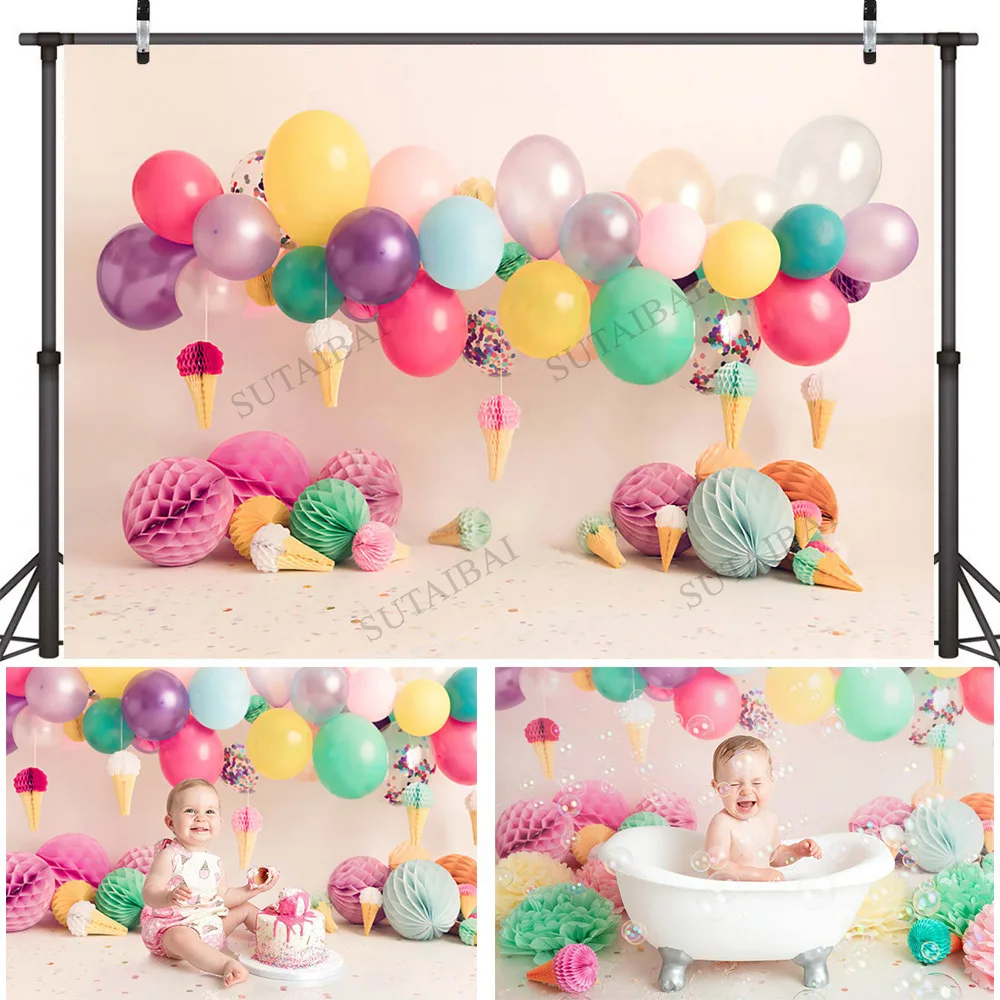 

Photography Background Girl Baby Shower Cake Smash Birthday Party Love Balloons Bokeh Pink Backdrop Newborn Photocall Studio