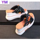 Мода 2021 Женская летняя обувь с поперечными ремешками, пляжные сандалии на танкетке; Новые сандалии на нескользящей плоской подошве; Домашние шлёпанцы; Блестящие Босоножки; Zapatos De Mujer34-39