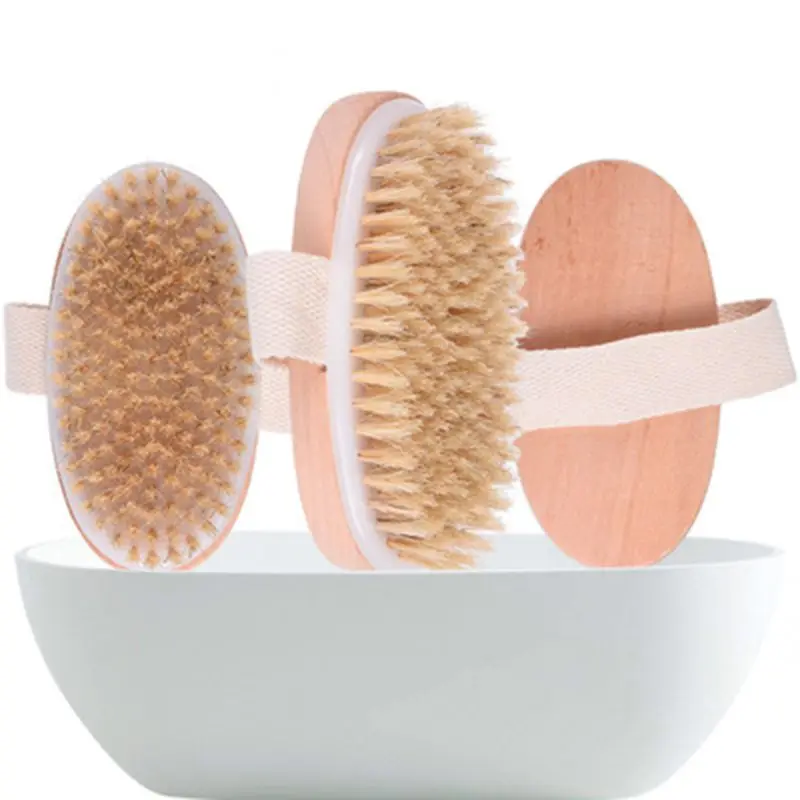 

Natural Boar Bristles Dry Body Brush Wooden Oval Shower Bath Brushes Exfoliating Massage Cellulite Treatment Blood Circulation
