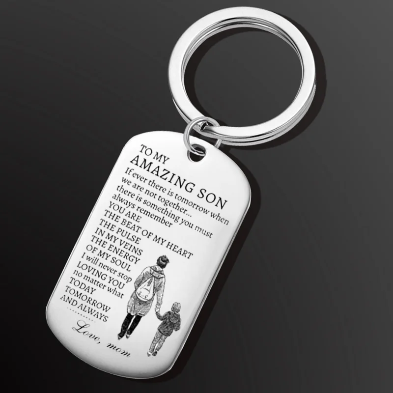 Брелок для ключей с кулоном в стиле милитари из нержавеющей стали подарок маме