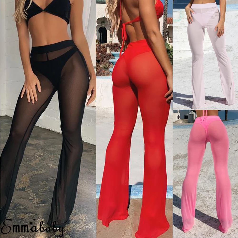 

Women's Sexy Mesh Sheer Long Trousers Bikini Cover Up Beach Transparent Pants