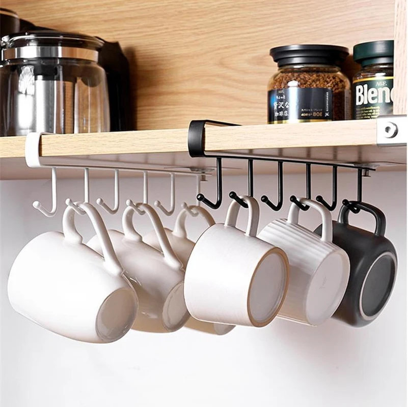 

Kitchen Accessories 6 Hooks Metal Under Shelf Mug Cup Cupboard Kitchen Organizer Hanging Holder Rack Storage Organizer Hook