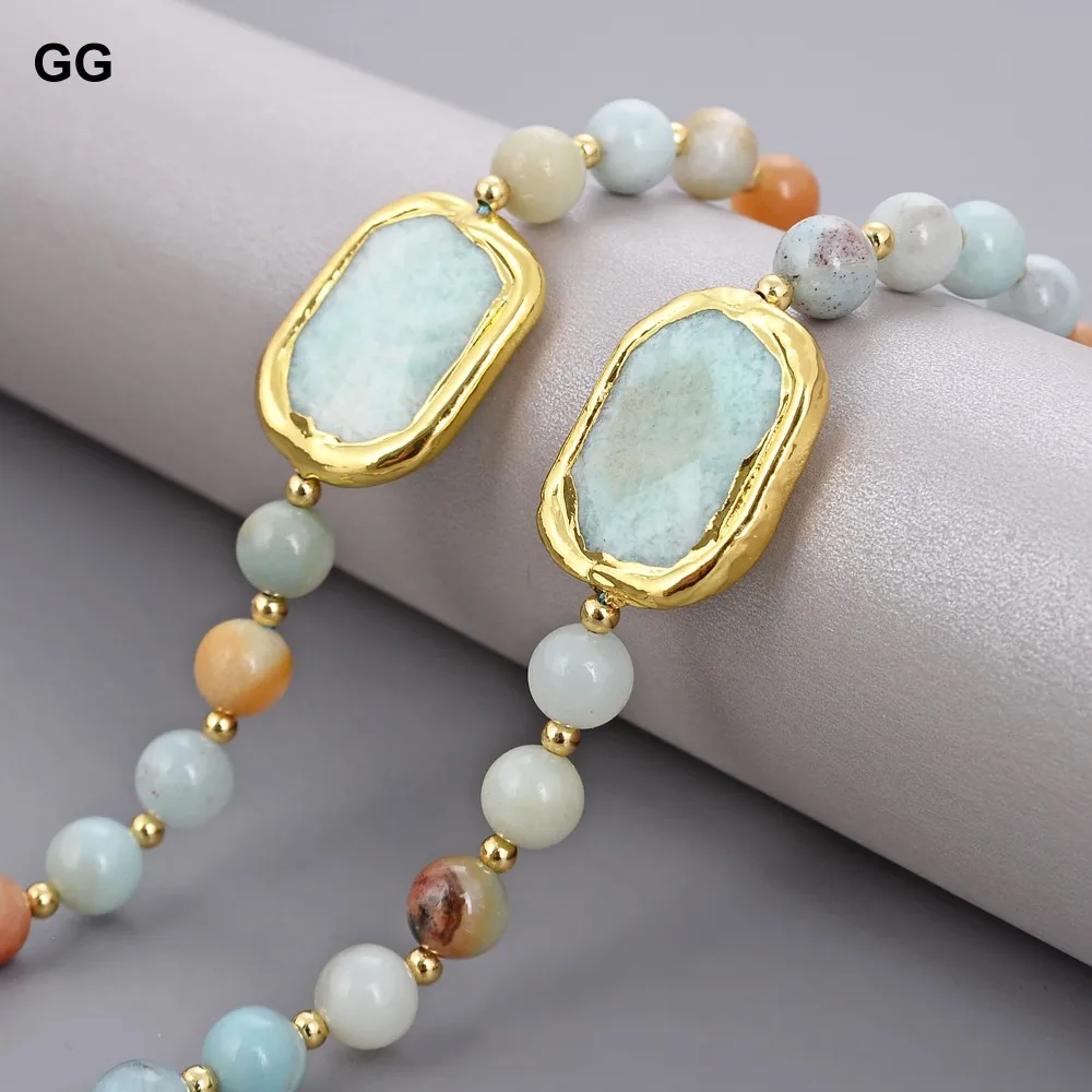 GG ювелирные изделия 42 'Ǝ мм смешанный цвет круглый Амазонит самородок Золотое