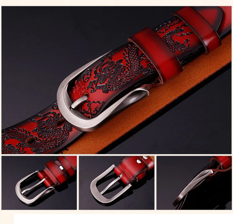 

Fashion brand Dragon pattern genuine belt Men Belt Automatic men Buckle formal Belt Business brown red Leather Belt for men