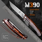 Складной карманный нож Bohler M390, ручка из железного дерева с ножнами, для охоты, самообороны, выживания на открытом воздухе