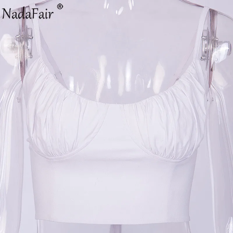 Женский облегающий укороченный топ Nadafair белый черный клубный с u образным