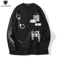 aolamegs comics anime manga illustration hook and loop fastener chain design thin sweatshirt streetwear men high street pullover