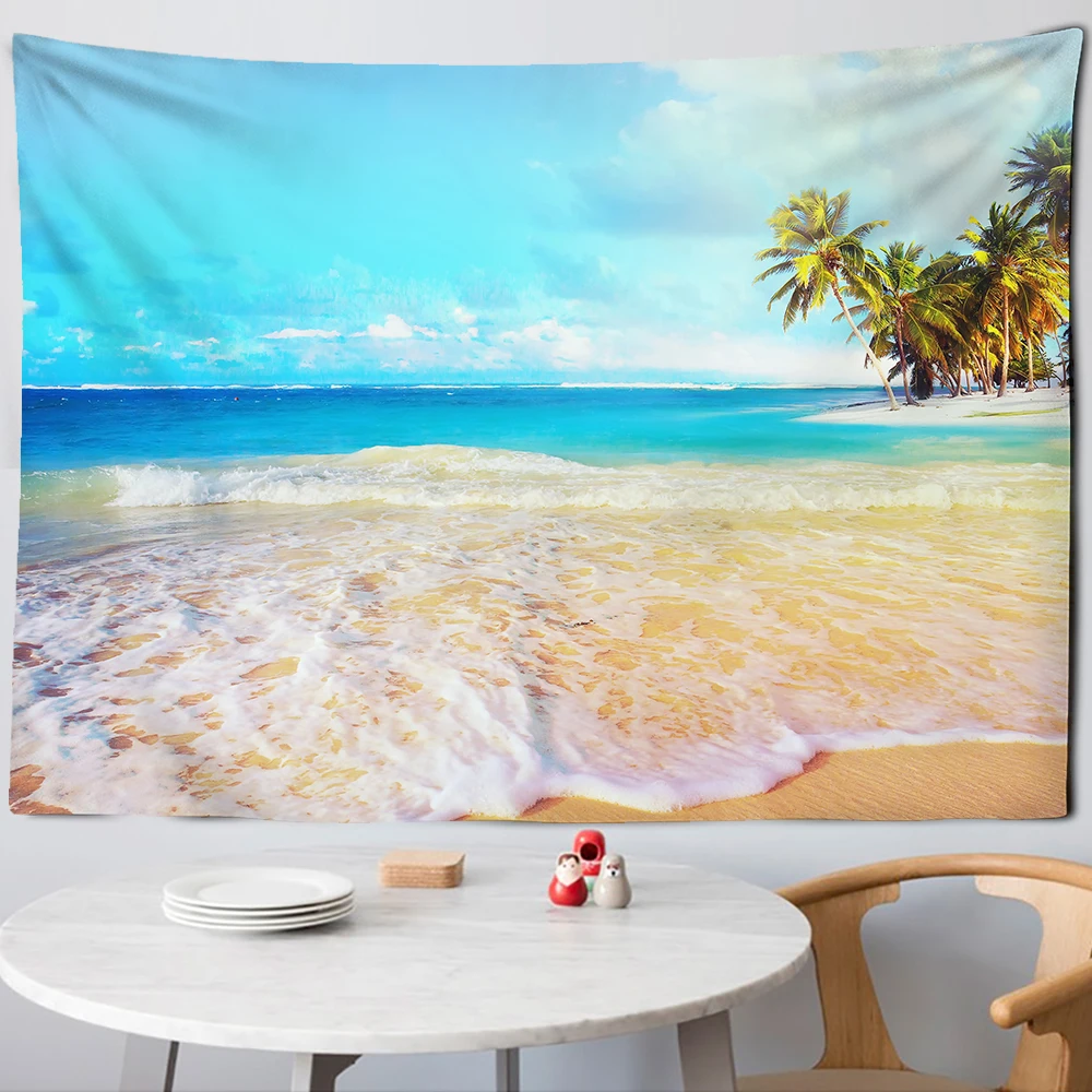 Красивый большой настенный гобелен с рисунком природного леса вид на море хиппи