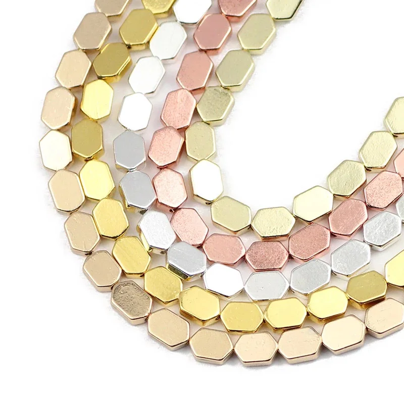 

Цвет розового золота шестигранник натуральный гематит камень прокладки свободные бусины для изготовления ювелирных изделий 4X6 мм Diy браслеты ожерелье аксессуары