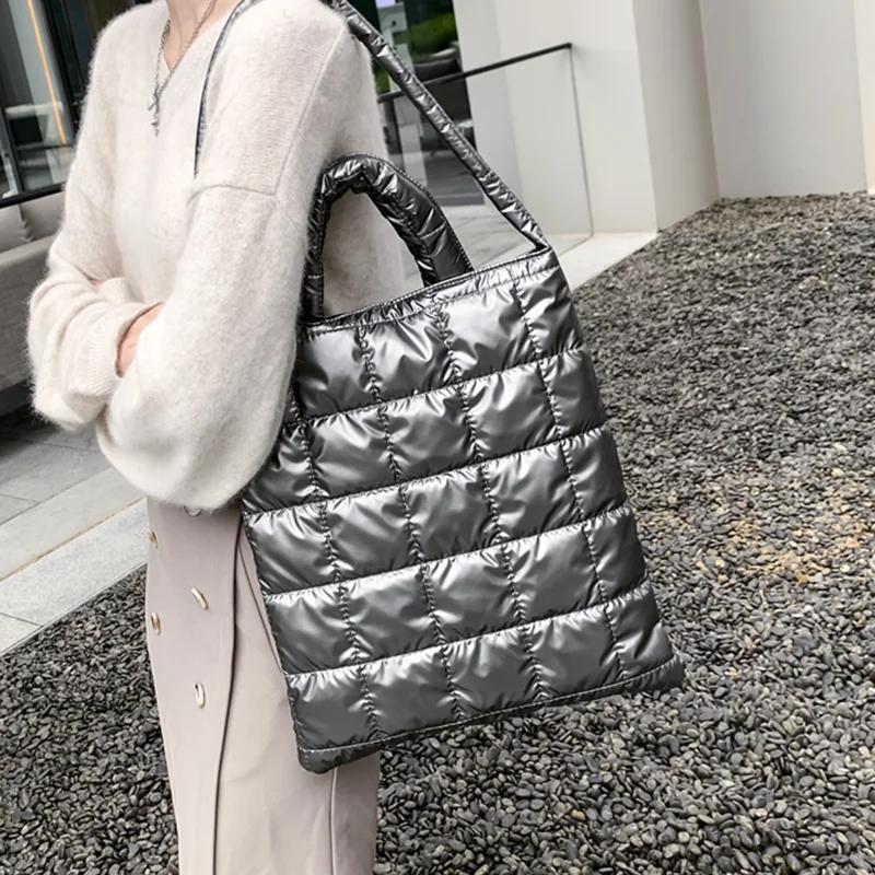 

Space Cotton Shoulder Bag Women Winter New Big Nylon Tote Bag Soft Warm Lady Handbag Down Feather Padded Female Shopper Hand Bag