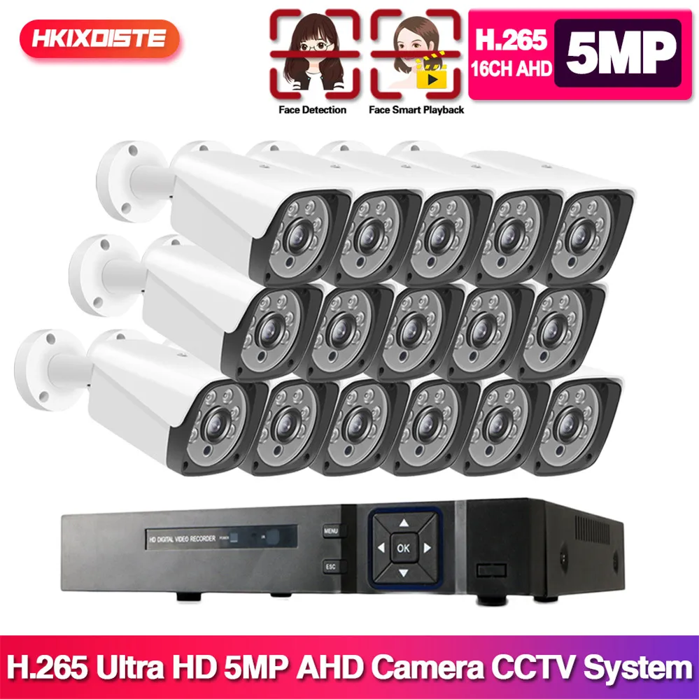 AHD DVR NVR 16CH 8CH безопасности Камера Системы 5MP CCTV Водонепроницаемый IR CUT видео