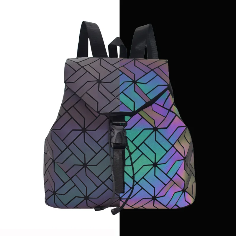 

New Women's Luminous Backpack Geometric Luminous Handbags Folding Student School Bags For Teenage Girl holographic Travel bag