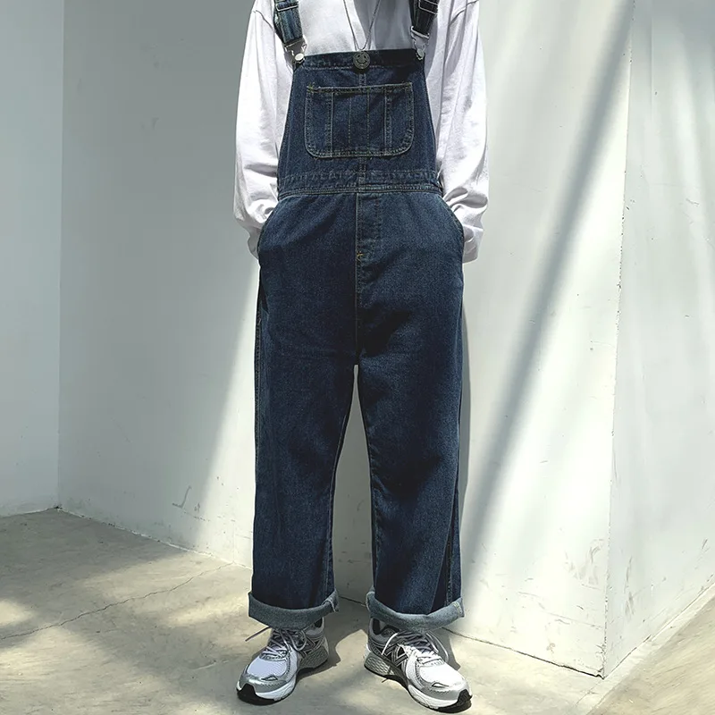 Mens Jeans Japanese Retro Denim Overalls Men's Korean Version of The Trendy Brand Trend Ins Street Loose Straight Suspenders