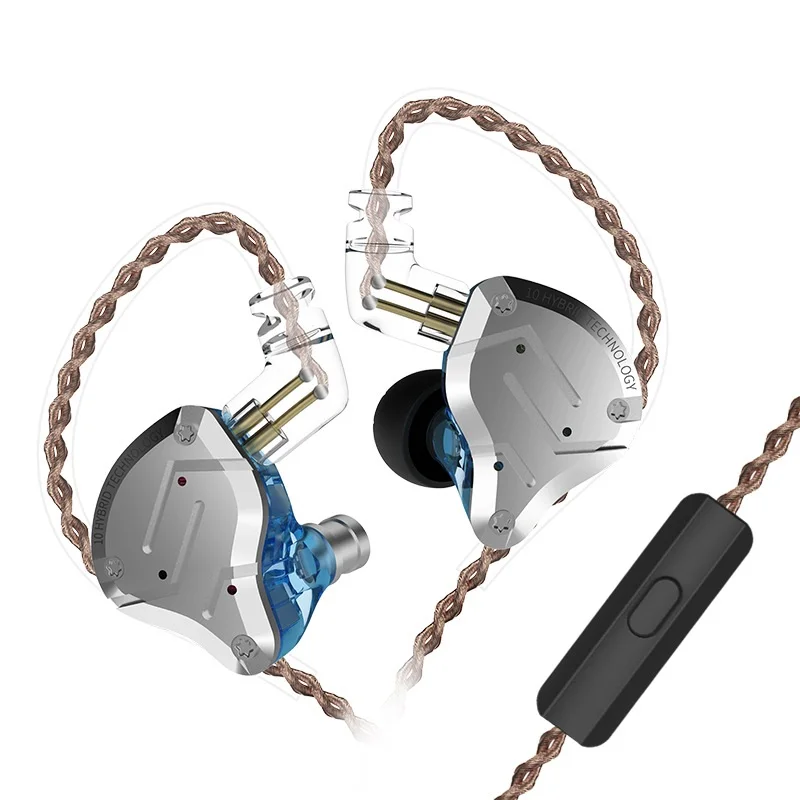 BluewithMic KZ ZS10 Pro 3,5 мм проводные наушники 4BA 1DD 10 единиц HiFi гарнитура тяжелый бас шумоподавление катушки железные наушники с HD микрофоном - Цвет: BluewithMic
